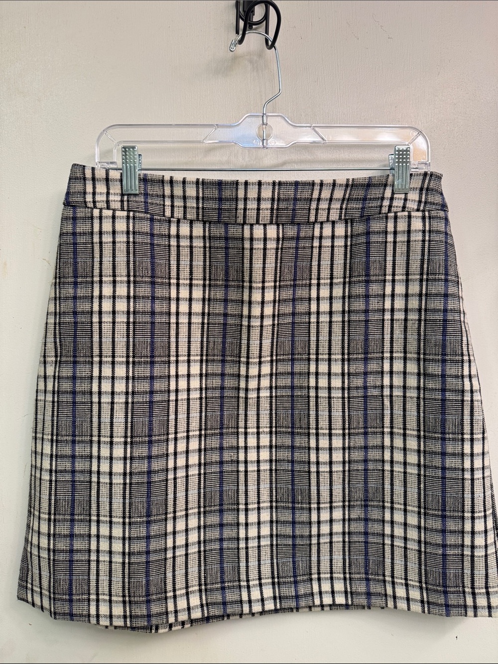 Plaid A-Line Mini Skirt in Cream and Navy